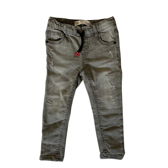 Toddler Gray Jeans Elastic Waist Drawstring Slim Fit Rips DenimCo Size 3 - 4 Yrs - Picture 1 of 7